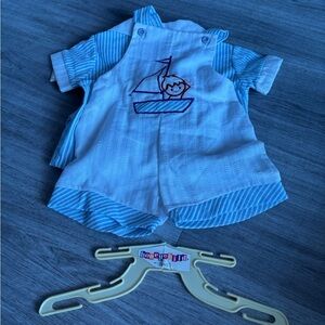 Vintage honey child Blue and White Sailboat Embroidered Kids Outfit. Brand new